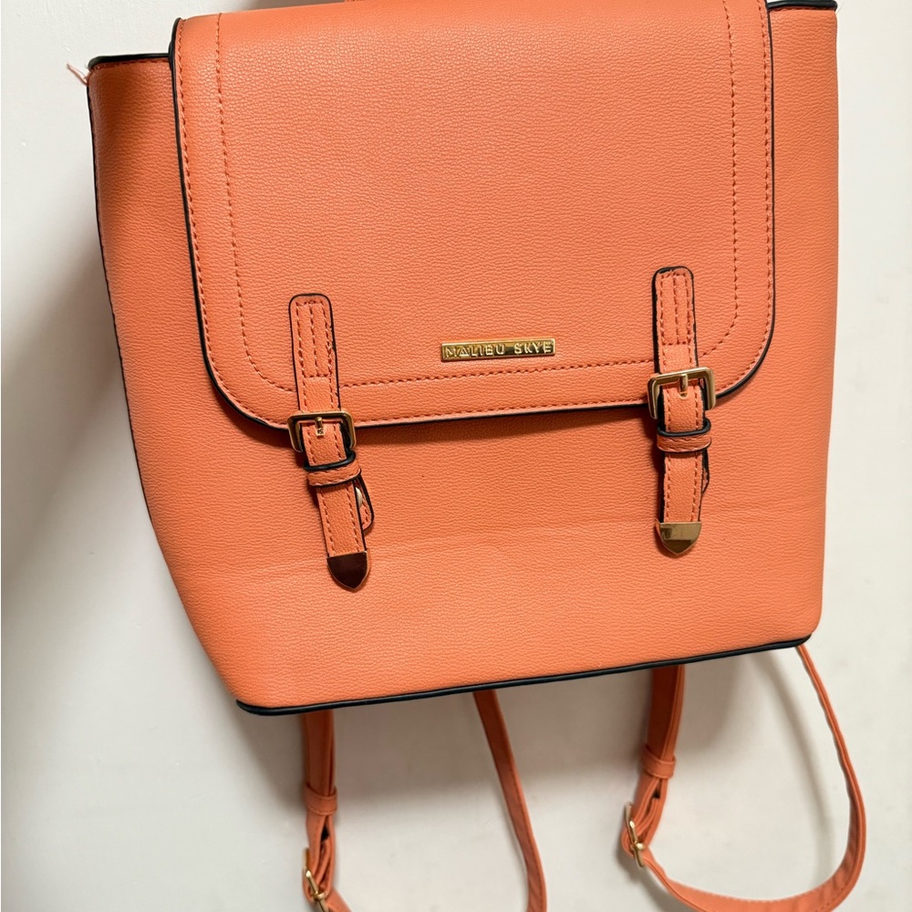 Orange Shoulder Bag with Boxy Design and Flap Closure